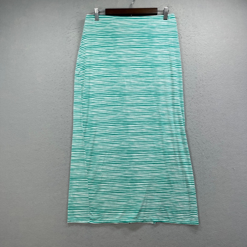 LOFT Skirt Womens MP Green White Striped Maxi Side Slit Casual Beachwear Stretch